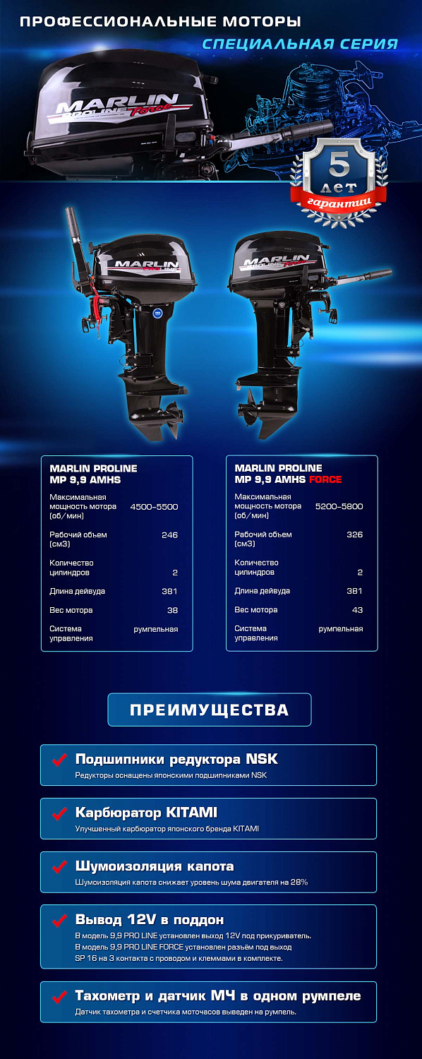 Лодочный мотор MARLIN PROLINE MP 9.9 (20) AMHS FORCE в Пскове